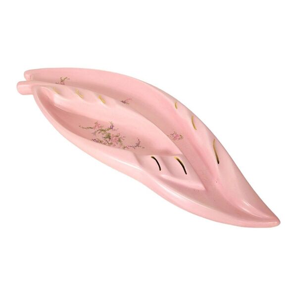 Vintage MCM 50s Atomic Pink Floral Ceramic Large Centerpiece Ashtray Mid-Century - Picture 5 of 13